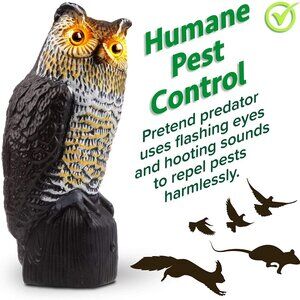 Lifelike Owl Decoy Rotating Head Outdoor Garden Repellent Bird Scare Repellence